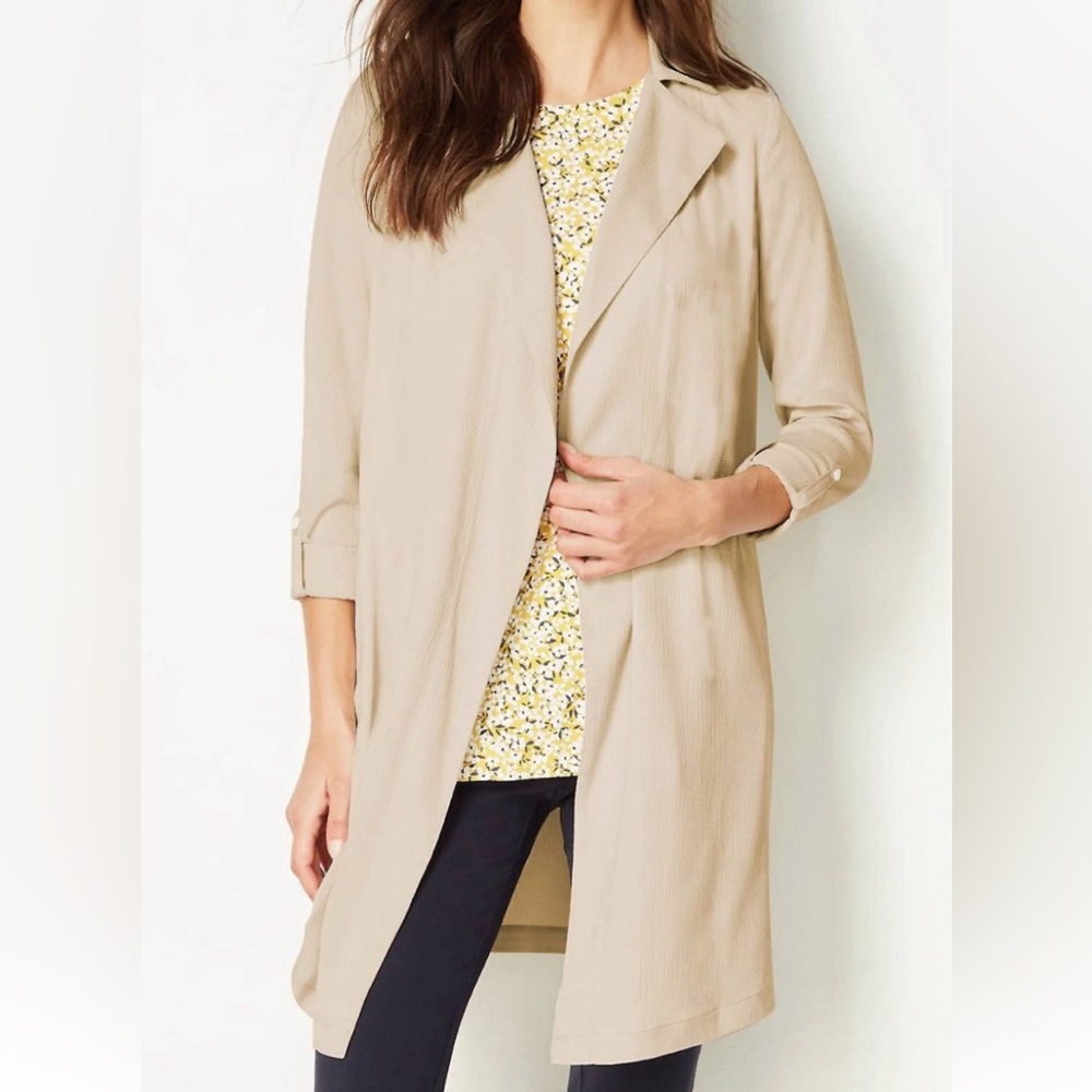 J Jill Wearever Drape Front Trench Jacket Khaki Oatmeal Size S‎